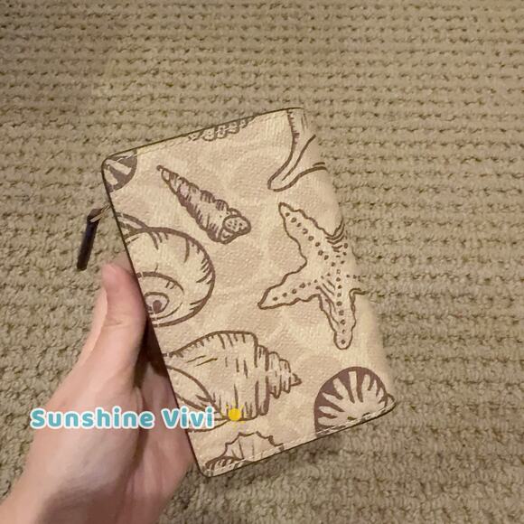 NWT Coach Medium Corner Zip Wallet Signature Canvas Shell Print CBO36 Gold/Sand - Picture 5 of 6